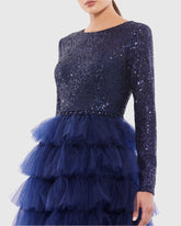 Navy Long Sleeve Ruffle Tiered Midi Dress